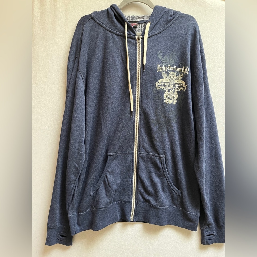 Harley-Davidson Cafe Las Vegas Graphic Zip Up Hoodie Navy Men's Size 2XL